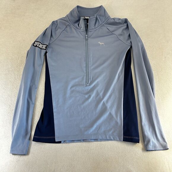 Victoria's Secret Tops - Victoria's Secret PINK Sz Medium Long Sleeve 1/2 Zip Pullover Light Blue/Navy
